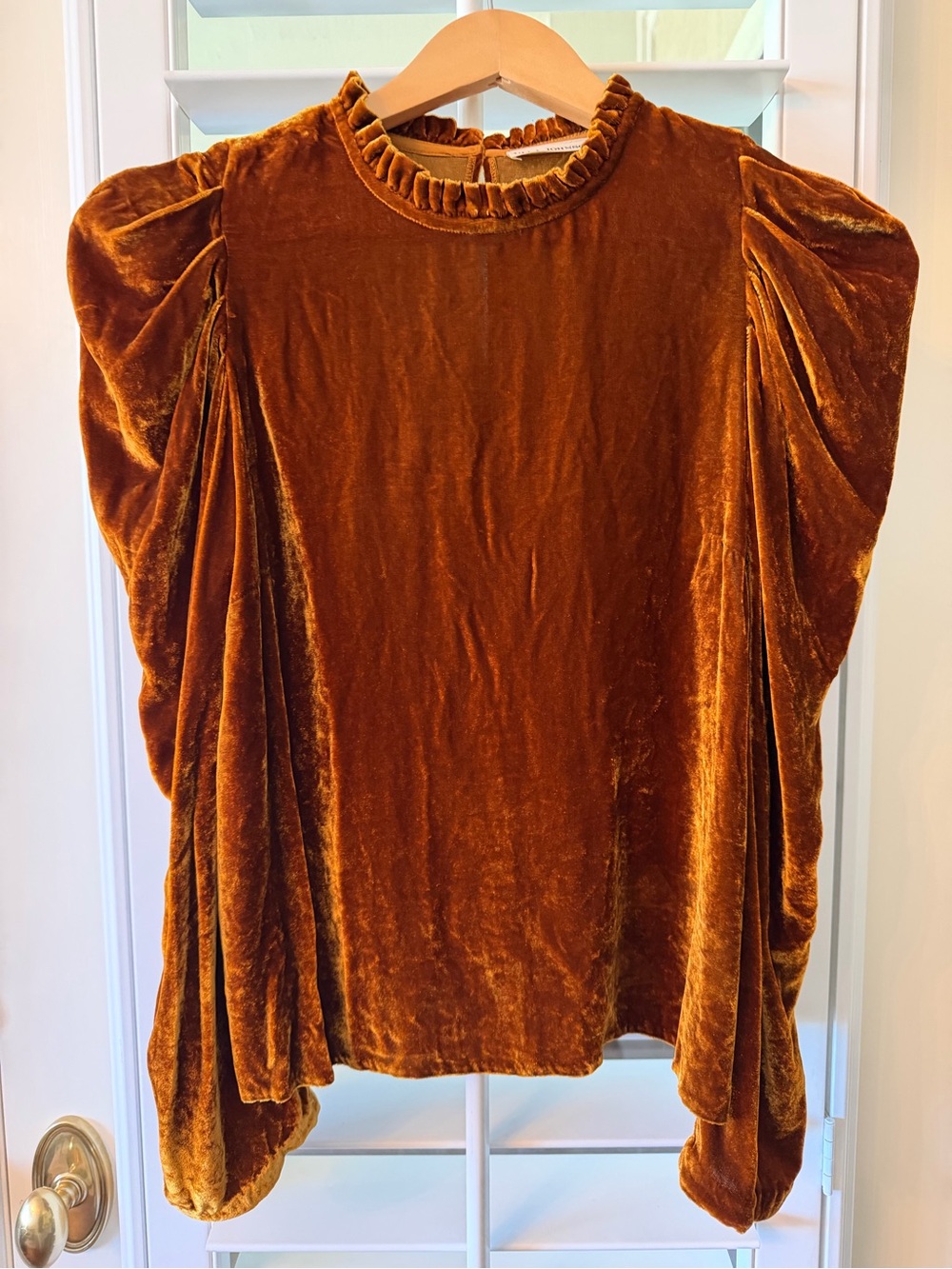Ulla Johnson Velvet Puff-Sleeve Top — Rust